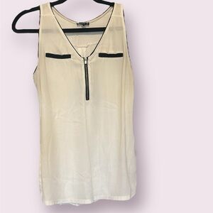 Express Piped Hudson Zipper V-Neck Tank, White